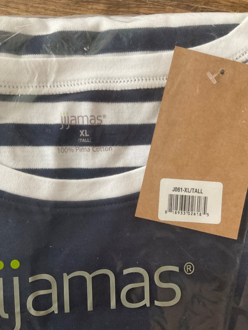 NWT Jijamas The Soul Mate" Cotton Pajama Set in Navy Blue White Stripes XL Tall - Picture 4 of 6